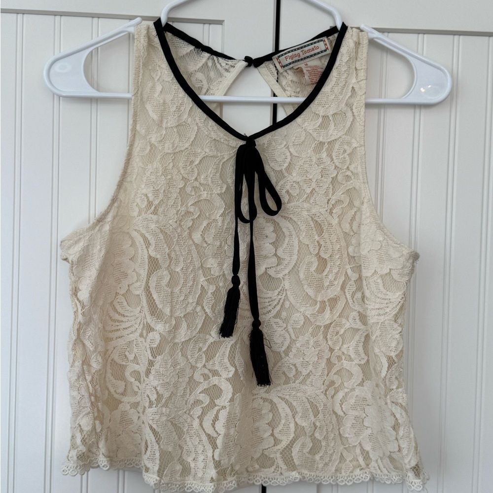 Flying Tomato Cream Lace Tank Top with Black Tie - Size Medium